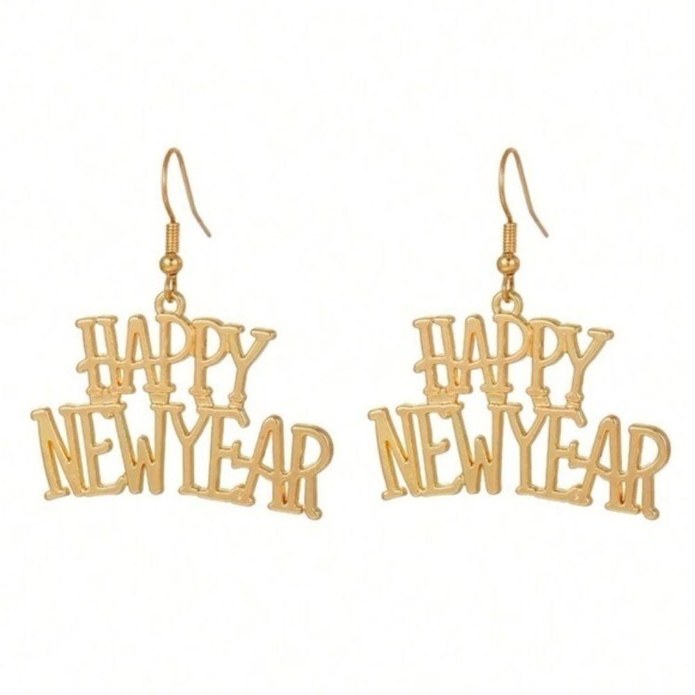 Happy New Year Gold-Tone Earrings BRAND NEW Minimalist Lightweight